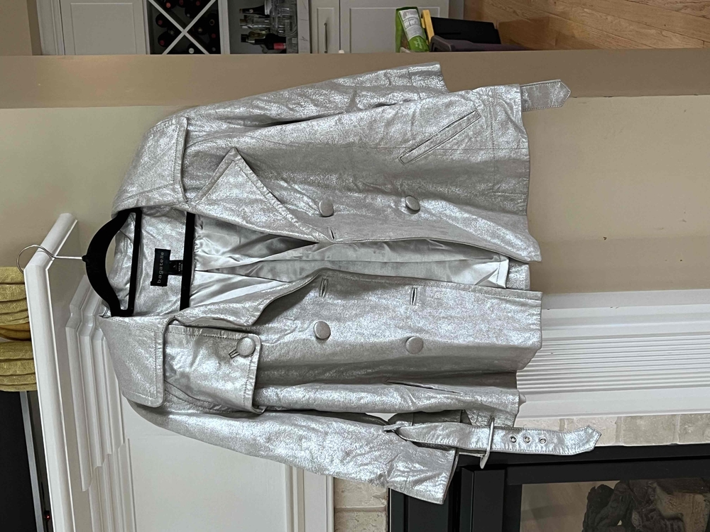 Bagatelle Silver Genuine Leather Jacket Moto Zipped Size Large